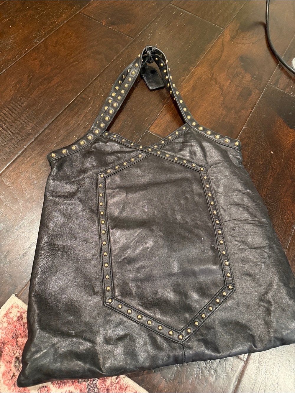 Badgley Mischka Black Leather Studded Tote